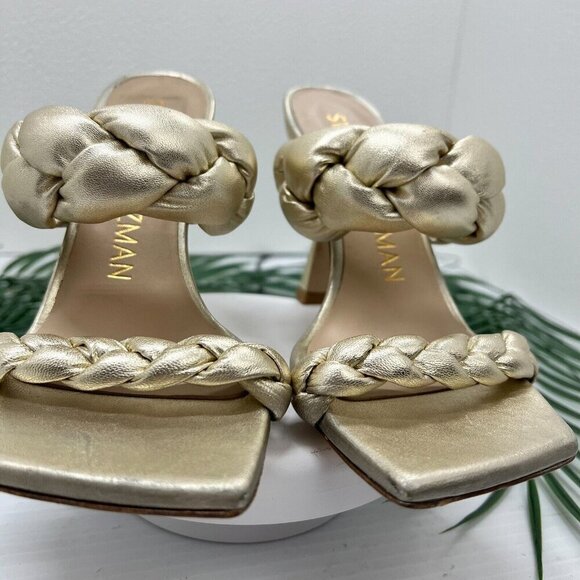 Stuart Weitzman Women's Gold Metallic Leather Playa Braided Sandals Size 5.5B - Picture 4 of 11